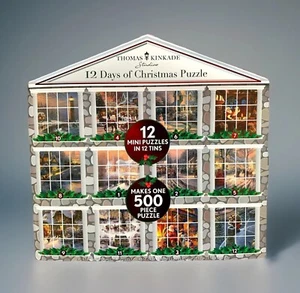 NUEVO Thomas Kinkade 12 Días de Navidad Mini Rompecabezas y Latas / Rompecabezas de 500 Piezas - Imagen 1 de 7