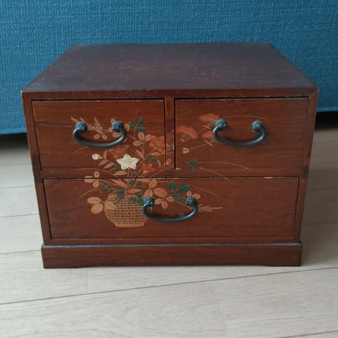 Showa era Japanese Style ANTIQUE Hime Chest of Drawer HARD ROCK MAPLE WOOD Cover