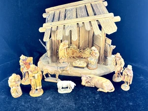 12 Piece Anri Kuolt 3" Nativity Set - Marked - Donkey Cow Sheep Wisemen Stable - Picture 1 of 21