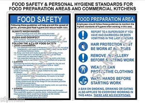 HEALTH SAFETY 2 A4 LAMINATED COMMERCIAL KITCHEN SIGNS FOOD & PERSONAL HYGIENE - Picture 1 of 3