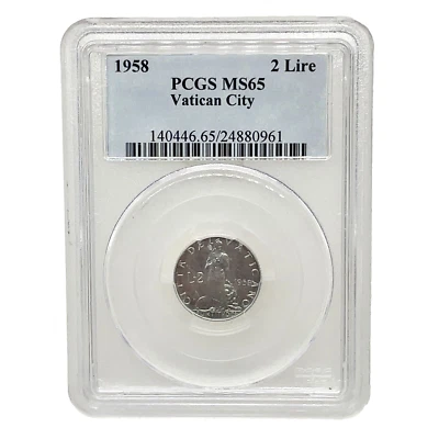 1958  VATICAN CITY 2 Lire Pius XII  PCGS MS 65 KM #50 - Image 1 of 4