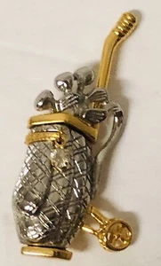Women's Golf Brooch Pin Golf Bag Clubs Gold & Silver Tone - Picture 1 of 5