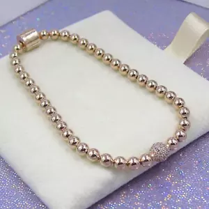 Neu 100 % echt 925 Sterlingsilber Rose Perlen & Pave CZ Logo Verschluss Armband - Bild 1 von 4