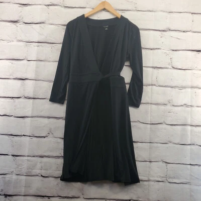 ANN TAYLOR Wrap Shift Womens 0 Tie 3/4 Sleeve Knee Black Long Sleeve V-Neck - Image 1 of 4