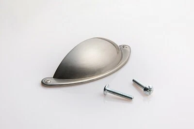 Brushed Steel Cup Pull Cabinet Door Or Drawer Handle Shaker Kitchen handles - Image 1 of 4