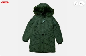 DIESEL Girls Insulated Puffer Parka Winter Jacket Hood Faux Fur(OLIVE/GRN,10) - Picture 1 of 8