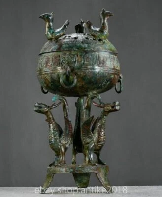 12.8 "Antiguo Bronce Mercancía Dinastía Palacio Dragón Fénix Quemador de Incienso Censario Foto 1 de 4