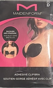 Maidenform Bra Adhesive Clip Bra D Cup Black Backless Strapless Silicone No Show - Picture 1 of 15