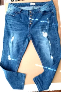 Thrill Jeans Damen Gr. 20 Kupfer Knopfleiste Distressed Stretch Blau Denim - Bild 1 von 18
