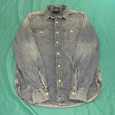 Camisa Lucky Brand Para Hombre Mediana Abotonada Denim Ajuste Clásico Trabajo Azul Occidental Foto 1 de 4