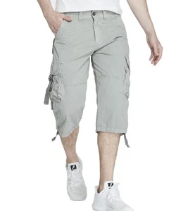 Mens Cargo Shorts 3/4 Relaxted Fit Capri Pants Below Knee Cargo Short Light Grey - Picture 1 of 6