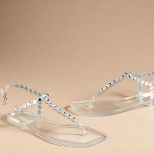 Jeffrey Campbell Jemmin Embellished T Bar Clear Jelly SandaClear Women's Sandals - Picture 1 of 7