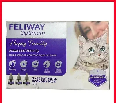 Paquete de 3 feromonas calmantes mejoradas Feliway Optimum Cat 48 ml 3 x 30 días recarga gato Foto 1 de 4