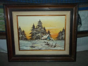 CABIN IN THE WOODS OIL PAINTED - SIGNED AND FRAMED  - Picture 1 of 2