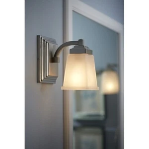 Allen + Roth Brushed Nickel Dimmable Vanity Light Frosted Glass Shade Sconce 8B - Picture 1 of 6