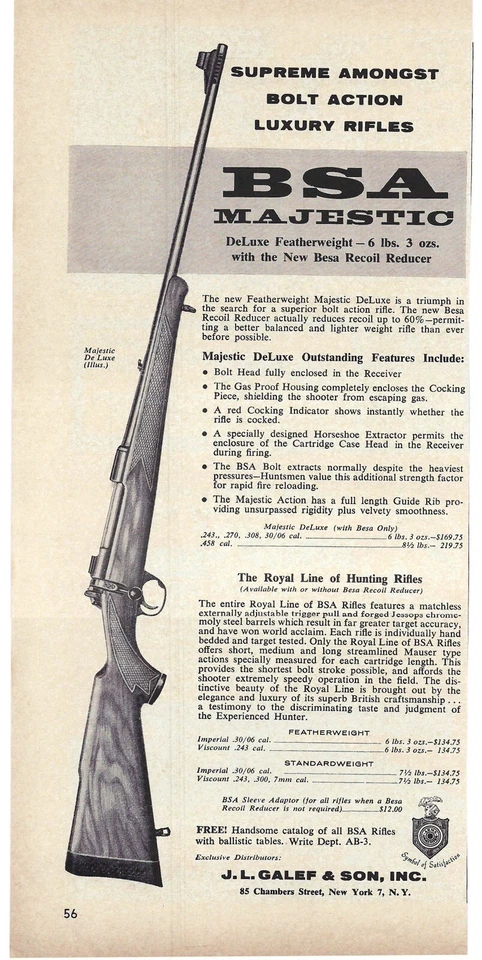 1960 BSA Majestic DeLuxe Featherweight Luxury Rifle Vintage Print Ad/Poster - Image 1 of 1
