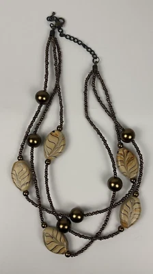 Triple Strand Beaded Chocker Necklace Copper Brown Clay Swirl Beads Natural - Image 1 of 4