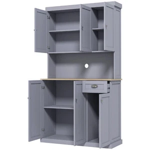 71" Buffet with Hutch Kitchen Pantry Storage Cabinet with Microwave Countertop - Picture 1 of 11