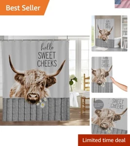 Grey Farmhouse Highland Cow Shower Curtain Cute Funny Bathroom Curtain, Farm ... - Picture 1 of 8