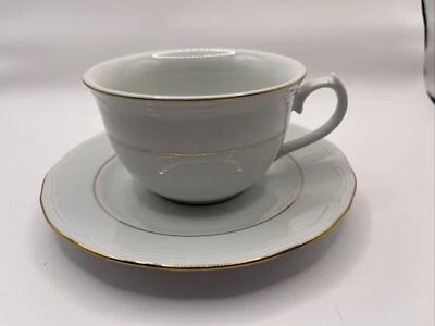 Gibson Everyday Housewares White Saucers w/ Gold Trim 7 Tea Cups & 8 Plates VTG - Изображение 1 из 4