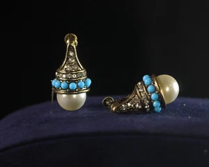 Ohrringe Clip Auf Nicht Durchbohrt Golden Antik Perle Weiß Türkis ET9 - Bild 1 von 11