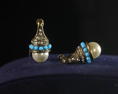 Clip Ohrringe Nicht Durchstochen Vergoldet Antik Weiße Perle Türkis ET9 - Bild 1 von 4
