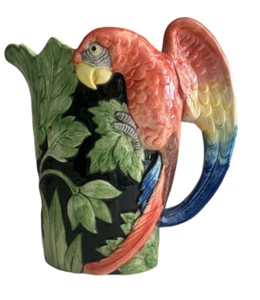 FITZ & FLOYD VTG Hand Painted Ceramic Tropical Parrot Pitcher 1.5 QT 1986 - Picture 1 of 10
