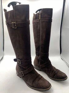 Manolo Blahnik Brown Suede Knee High Boots. Low Block Heel. Zip. Size 5 - Picture 1 of 17
