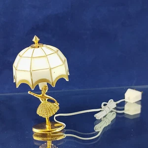 Miniature Dollhouse Table Lamp 1:12 Scale White Gold Ballerina Dome Shade 12v Vt - Picture 1 of 6