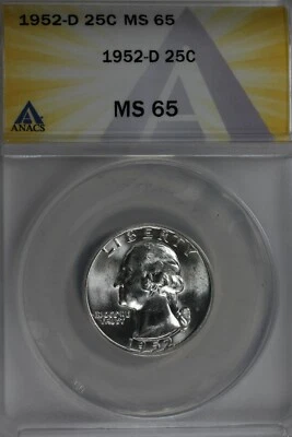 1952-D  .25   ANACS   MS 65  Washington Quarter, Silver 25 Cents (0.25) - Image 1 of 2