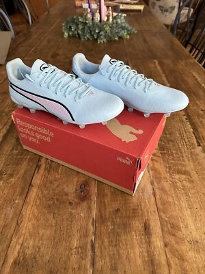Puma King Pro | FG/AG | Women’s 7.5 | Color: Silver Sky-Black-Fire (Light Blue)  - Image 1 of 4