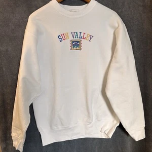 VTG 90s Sun Valley Idaho White Embroidered Crewneck Heavy Sweatshirt Large - Picture 1 of 9