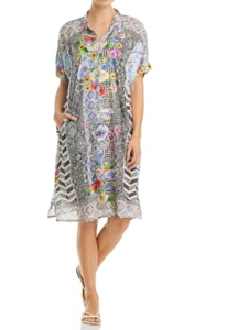 Vestido recto Johnny Was Madrigal Muse estampado de seda con deslizamiento boho chic talla XL ~NUEVO CON ETIQUETAS - Imagen 1 de 7