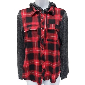 No Boundaries Womens Plaid Zip Button Hoodie Size Large 11-13 Juniors - Picture 1 of 11