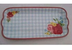 Pionierin Frau Frühling süße Rose kariert Blumen Steinzeug Serviertablett 14,1" x 6,7" - Bild 1 von 3