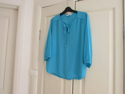 Ladies Blouse Size Petite 14 The Collection Debenhams Turquoise Blue 3/4 Sleeves - image 1 of 4