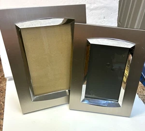 Silver Picture Frame Bright Shiny Silver Accent Flat Silver Pewter Matching Set - Picture 1 of 10