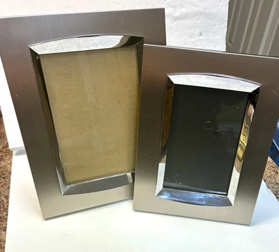 Silver Picture Frame Bright Shiny Silver Accent Flat Silver Pewter Matching Set - Image 1 of 4