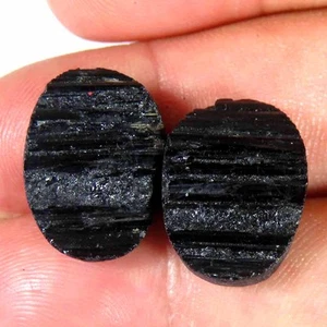 28.95Cts.Natural Black Tourmaline Druzy Oval 13x17x7mm Matched Pair Gemstone - Picture 1 of 5