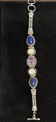 Brazalete artesanal de múltiples gemas de 9,20 quilates con dos Foto 1 de 4