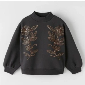Zara Kids Girl's Embellished Sweatshirt Size 11 - 12 Chocolate Brown - Picture 1 of 7