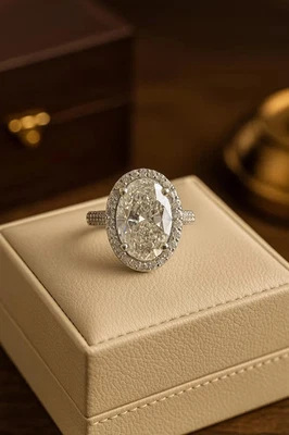 5.30 Ct Oval-Cut EF/VS1 Lab Grown Diamond Halo Wedding Ring 14K White Gold - Image 1 of 4