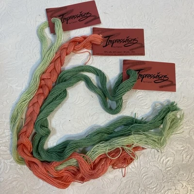 Lot 3 Impressions By Caron Needlepoint Thread Silk Wool 36yds Ea - Pink Green - Image 1 of 4