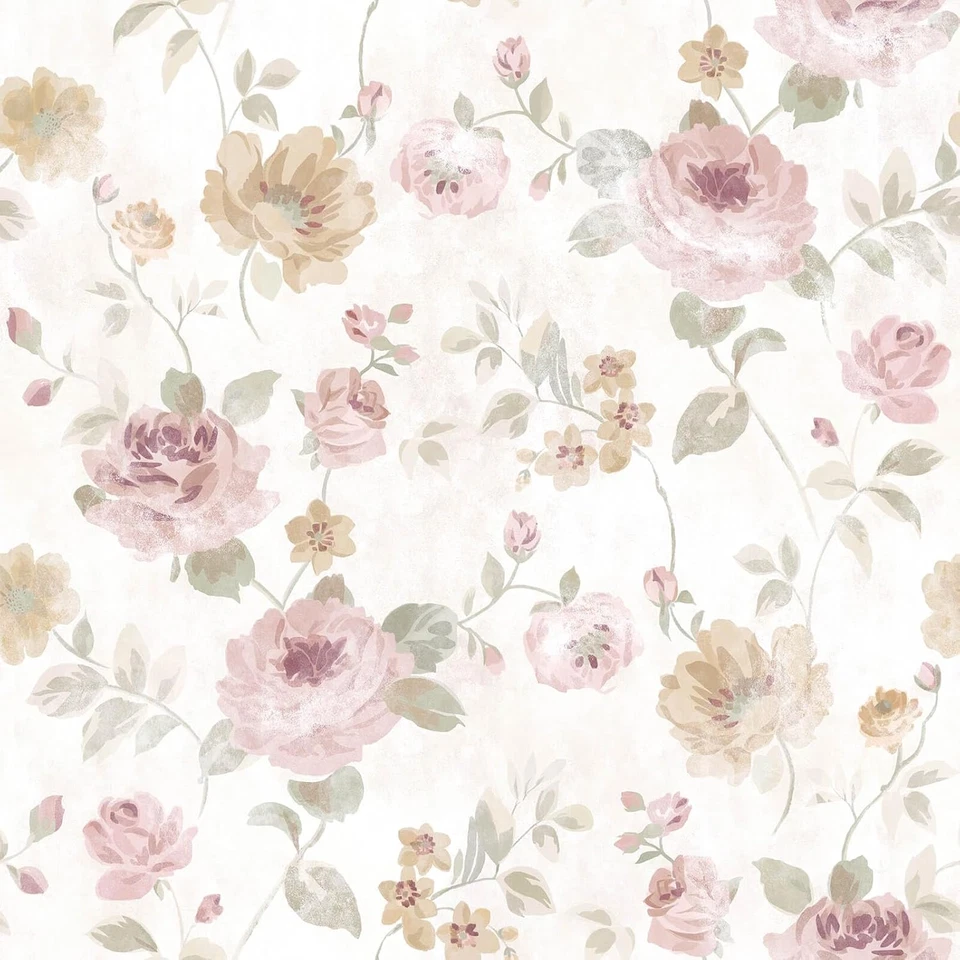 Heroad 17.3"x118" Floral Wallpaper Pink Wallpaper Vintage Watercolor Rose Flower