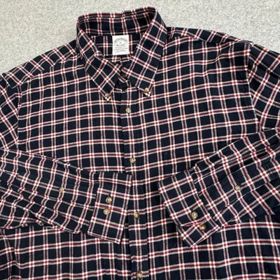 Brooks Brothers Regent Fit 法兰绒衬衫男式 XL 蓝色红色格子轻便柔软 — 第 1/4 张图片