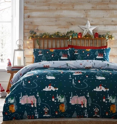 HOMEMAKER BEDDING Christmas bedding duvet cover set teal reversible xmas gonk festive home