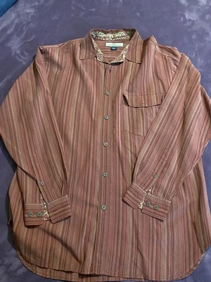 Camisa Tommy Bahama Abotonada Rayas Mujer M Lino Manga Larga Roja y Beige Foto 1 de 4
