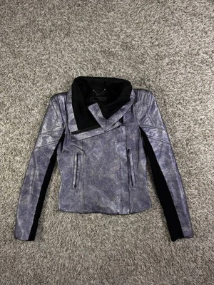 Chaqueta de moto BCBG metálica púrpura para mujer talla XS Foto 1 de 4