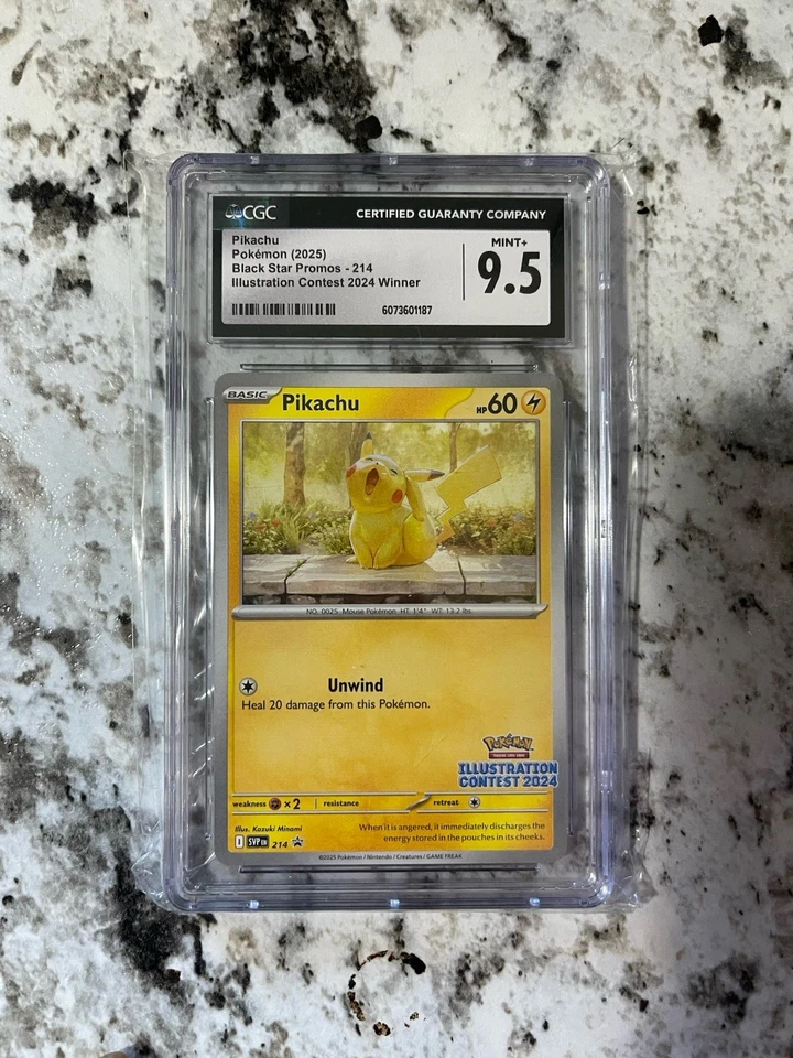 CGC 9.5 MINT+ Pikachu Black Star Promo 214 Illustration Contest Pokemon Card - Image 1 of 1