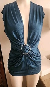 Bebe Plunge Neck Bling Top Size Large - Picture 1 of 6